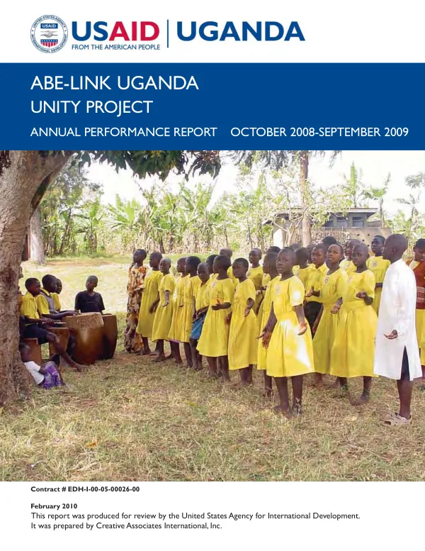 Ugandan initiative for TDMS and PIASCY (UNITY) annual performance report for FY 2009, October 2008-September 2009