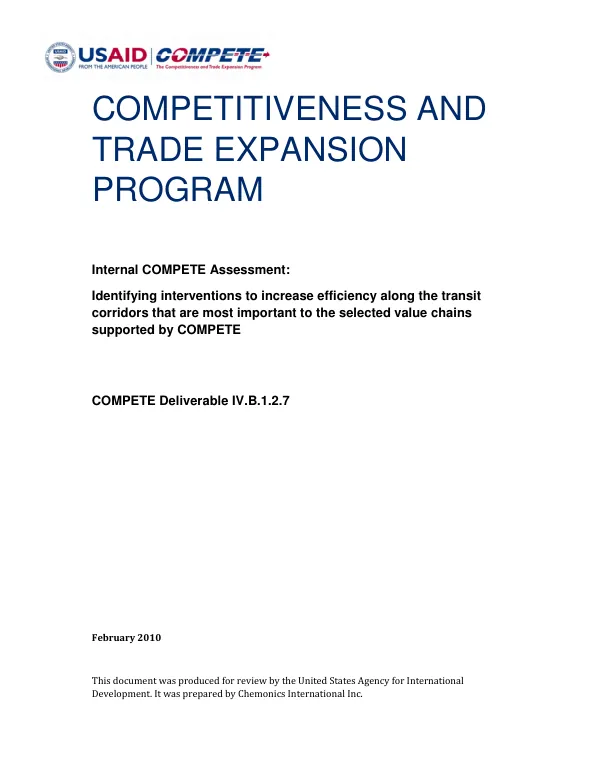 Identifying interventions to increase efficiency along the transit corridors that are most important to the selected value chains supported by COMPETE