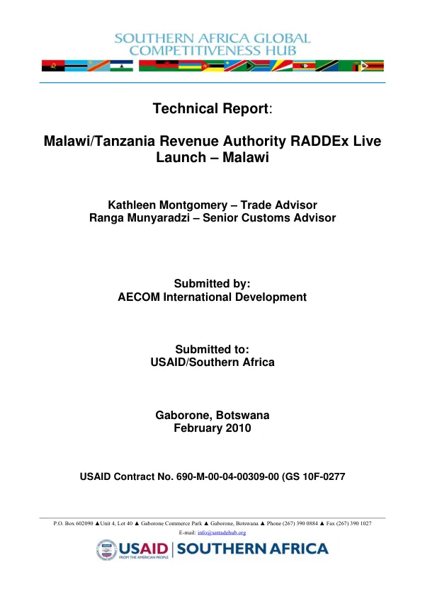 Technical report : Malawi/Tanzania revenue authority RADDEx live launch - Malawi