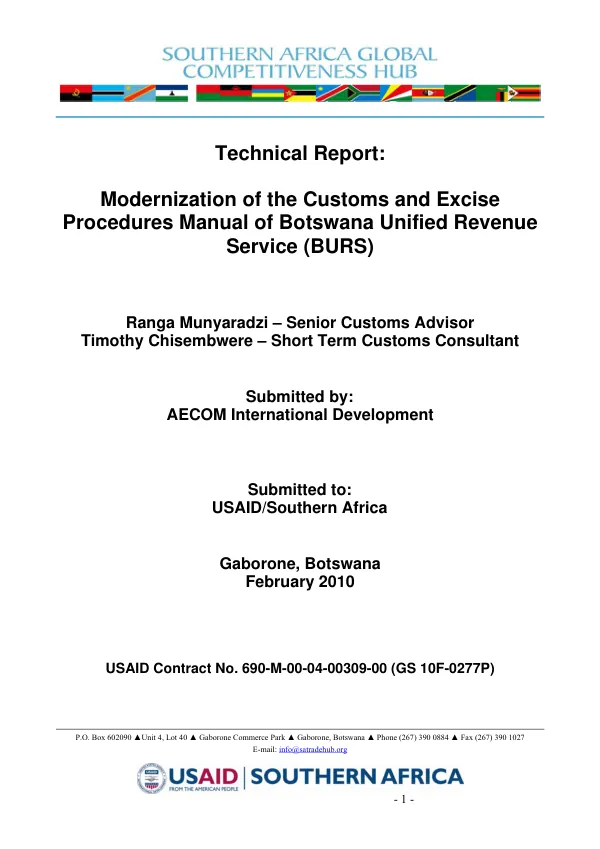 Technical report : modernization of the customs and excise procedures manual of Botswana Unified Revenue Serivce (BURS)