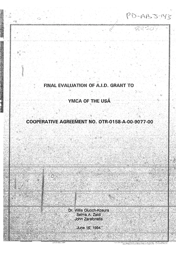 Final evaluation of AID grant to YMCA of the USA : cooperative agreement no. OTR-0158-A-00-9077-00