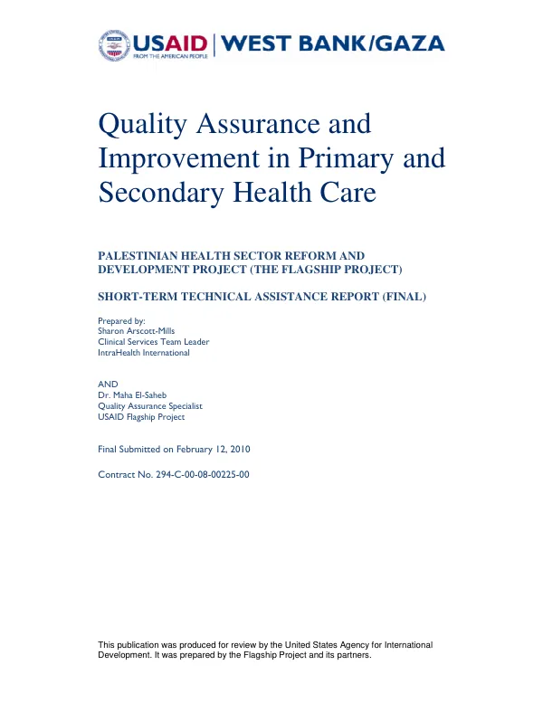 Quality assurance and improvement in primary and secondary health care