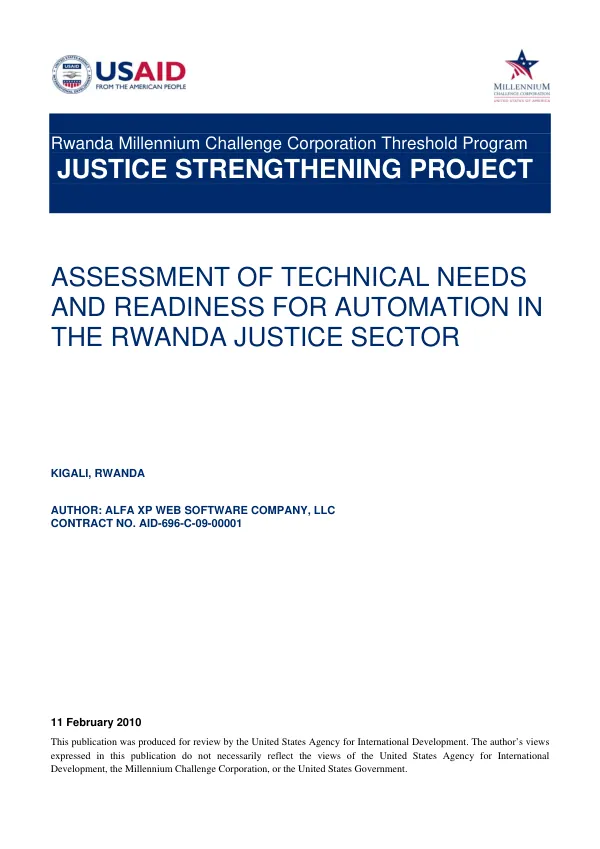 Assessment of technical needs and readiness for automation in the Rwanda justice sector