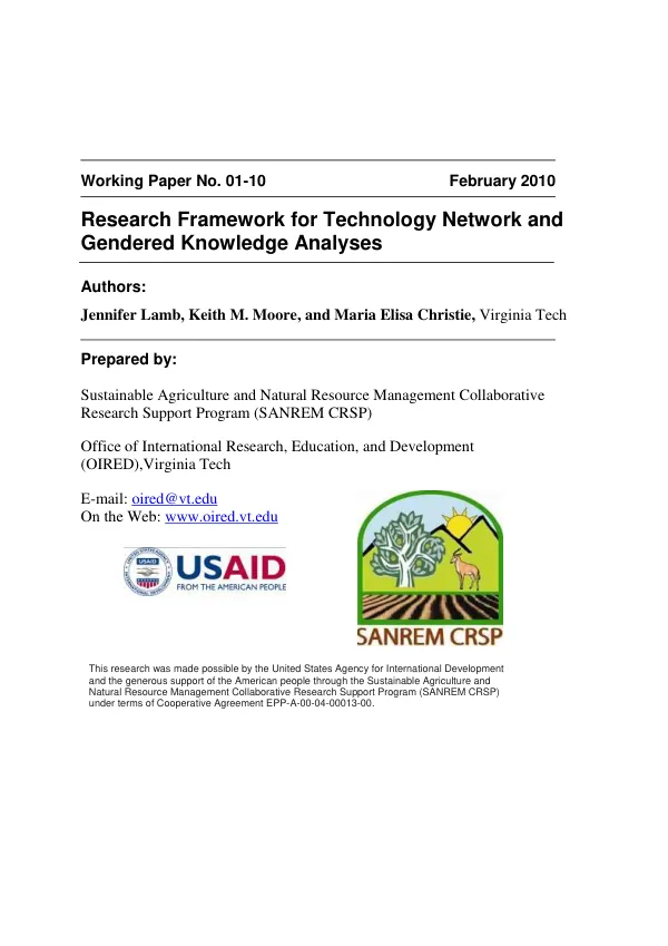 Research framework for technology network and gendered knowledge analyses