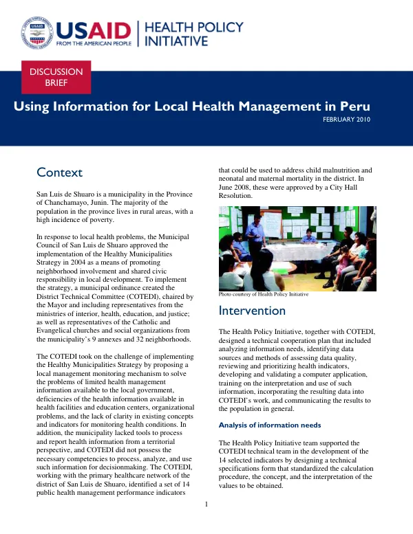 Using information for local health management in Peru