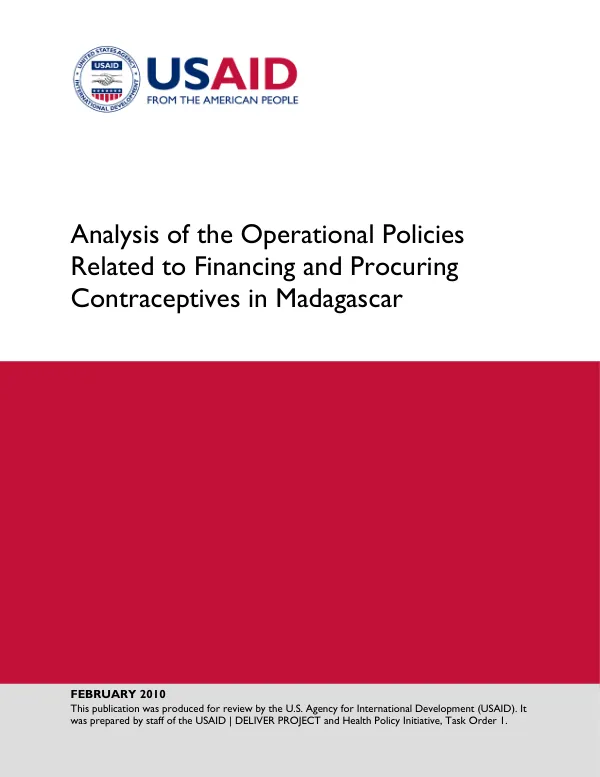 Analysis of the operational policies related to financing and procuring contraceptives in Madagascar