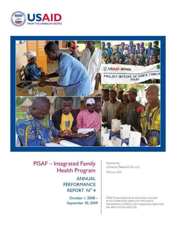 PISAF - integrated family health program : annual performance report no. 4, October 1. 2008-September 30, 2009