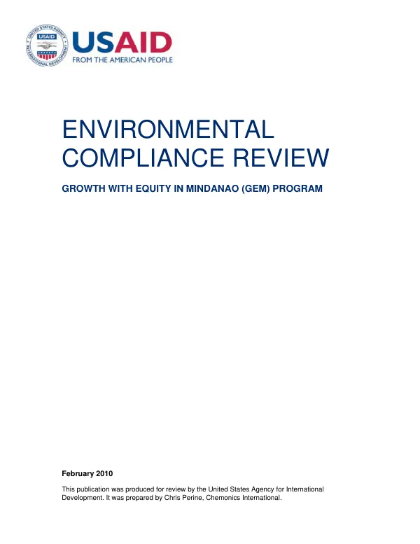 Environmental compliance review : growth with equity in Mindanao (GEM) program