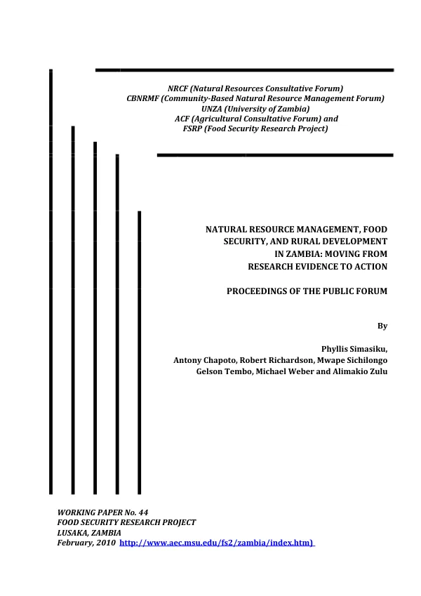 Natural resource management, food security, and rural development in Zambia : moving from research evidence to action -- proceedings of the public forum