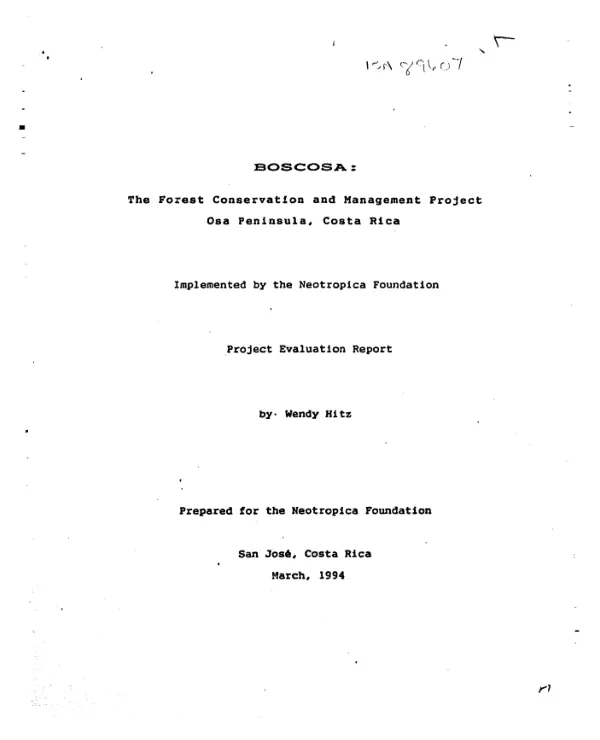 BOSCOSA : the forest conservation and management project -- Osa Peninsula, Costa Rica : project evaluation report