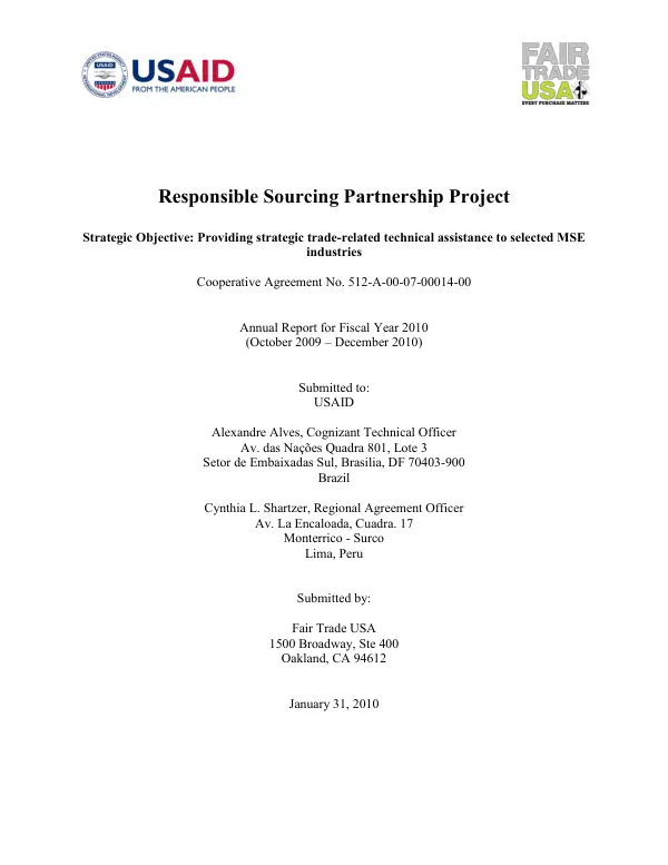 Responsible sourcing partnership project : annual report for fiscal year 2010 (October 2009-December 2010)