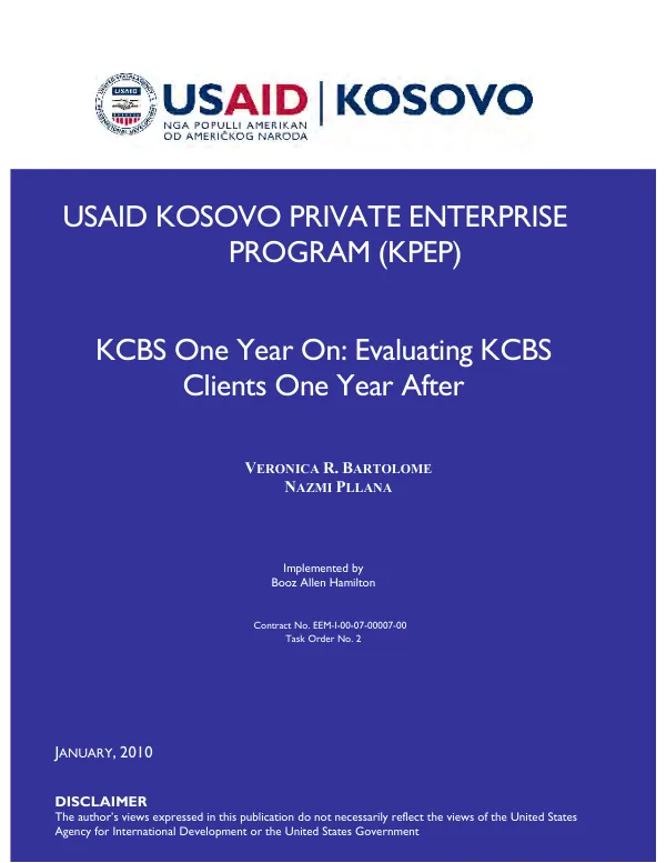 "KCBS one year on" : evaluating KCBS clients one year after project completion