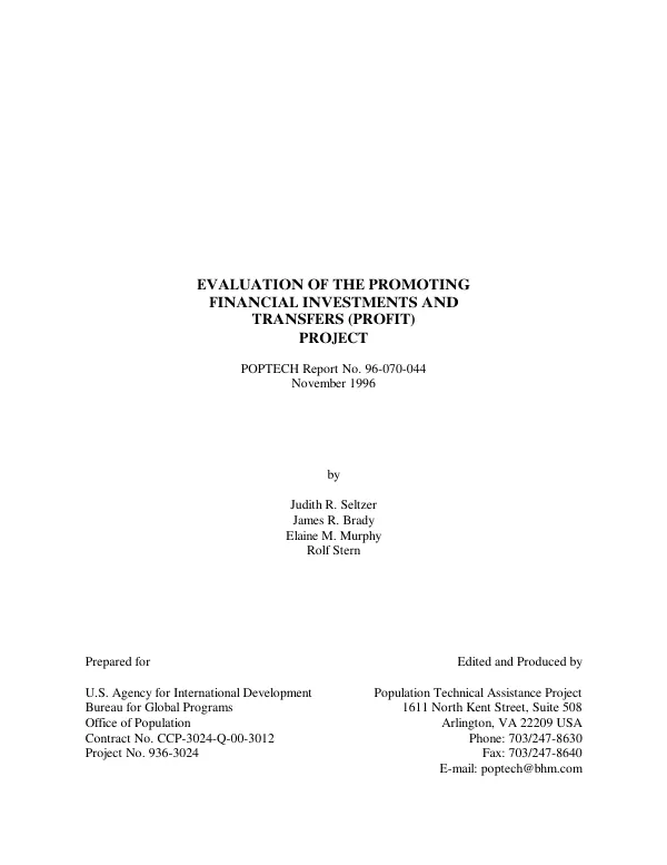 Evaluation of the promoting financial investments and transfers (PROFIT) project