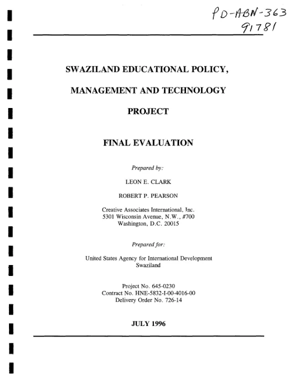 Swaziland educational policy, management and technology project : final evaluation