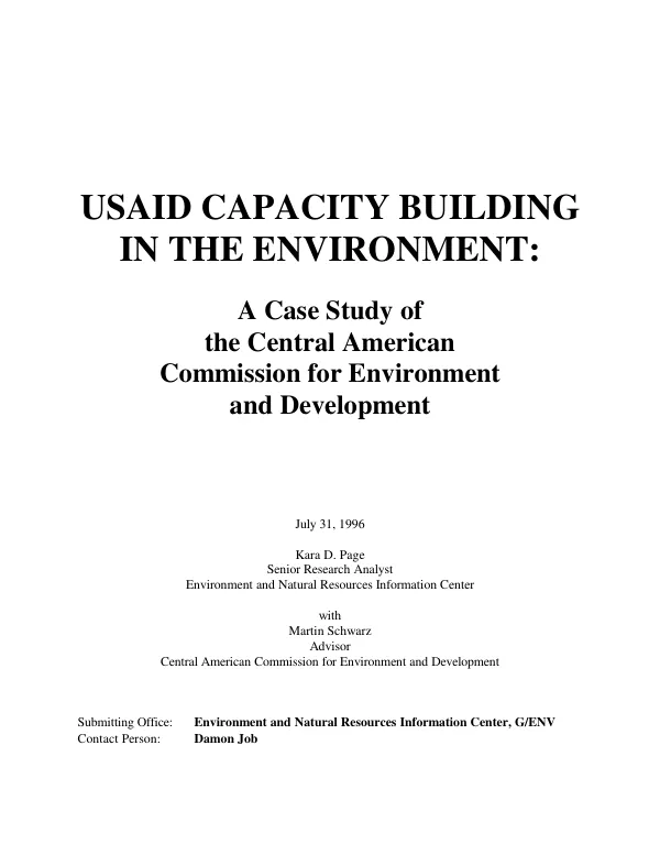 USAID capacity building in the environment : a case study of the Central American Commission for Environment and Development