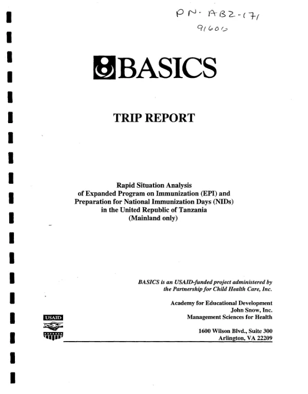 Rapid situation analysis of expanded program on immunizations (EPI) and preparation for national immunization days (NIDs) in the United Republic of Tanzania (mainland only)