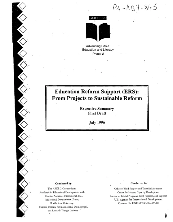 Education reform support (ERS) : from projects to sustainable reform -- executive summary -- first draft -- ABEL II project