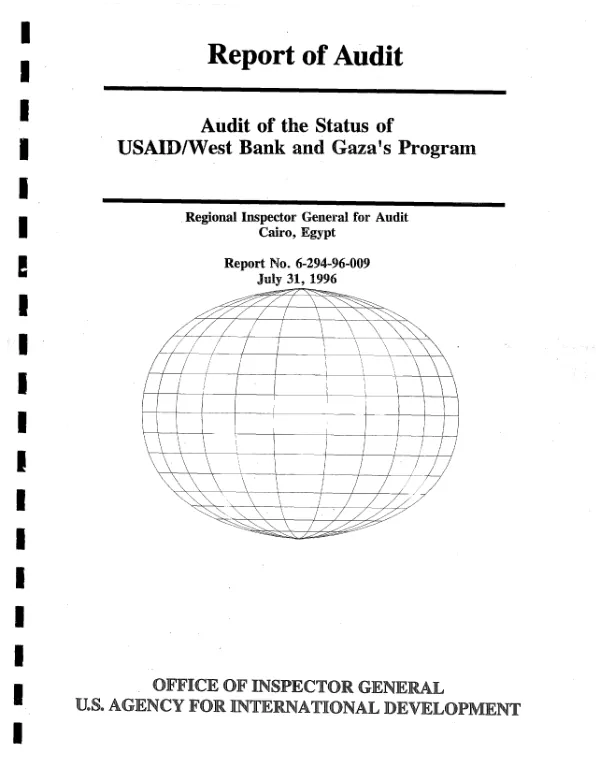 Audit of the status of USAID/West Bank and Gaza"s program