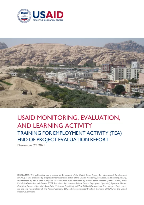 USAID monitoring, evaluation, and learning activity training for employment activity (TEA ): end of project evaluation report