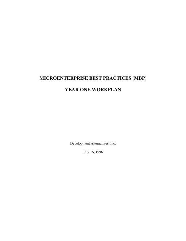 Microenterprise best practices (MBP) : year one work plan -- March 26, 1996-March 31, 1997