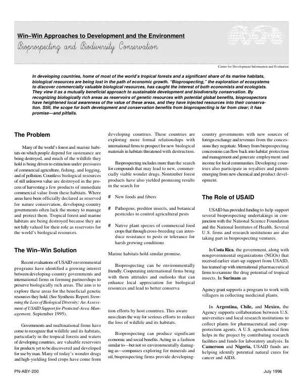 Bioprospecting and biodiversity conservation