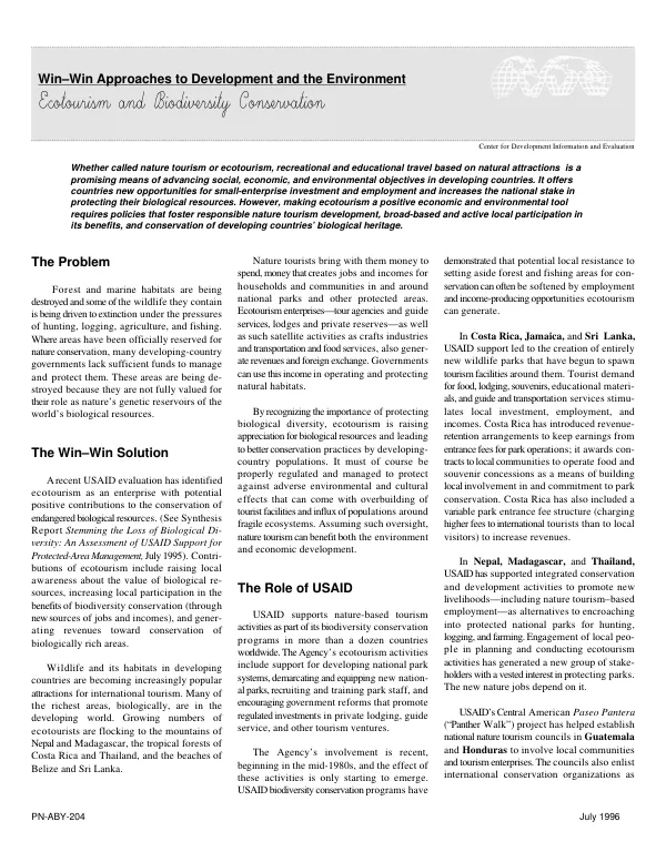 Ecotourism and biodiversity conservation