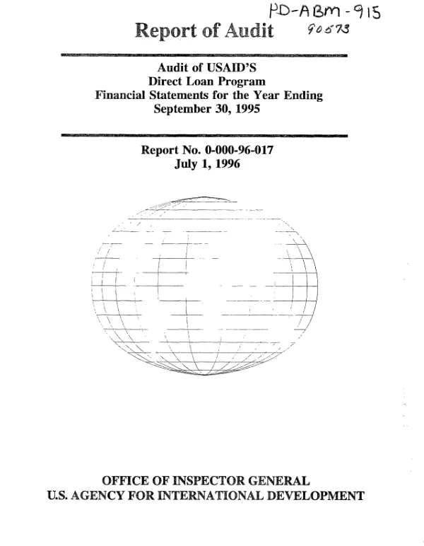 Audit of USAID"s direct loan program -- financial statements for the year ending September 30, 1995
