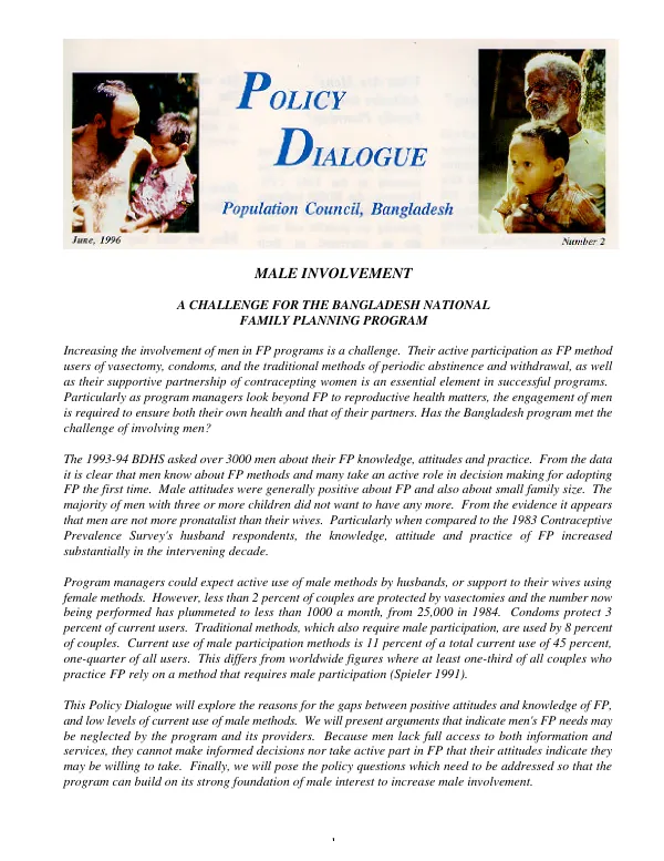 Male involvement : a challenge for the Bangladesh national family planning program