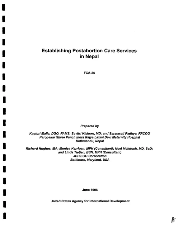 Establishing postabortion care services in Nepal