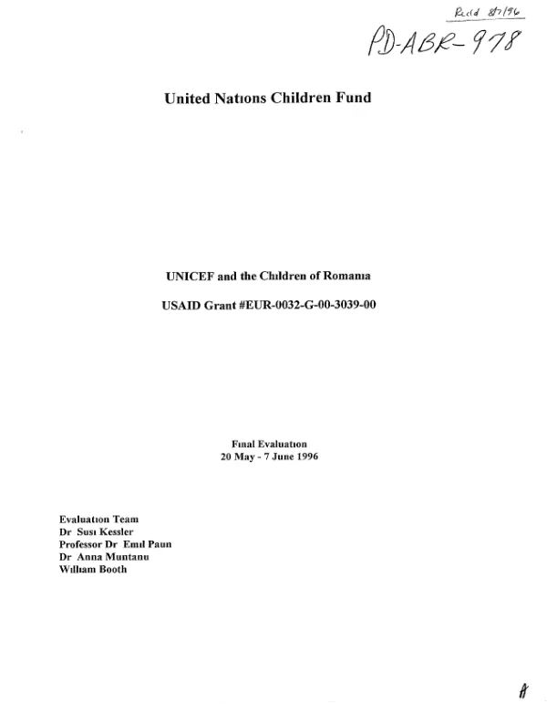 UNICEF and the children of Romania : final evaluation