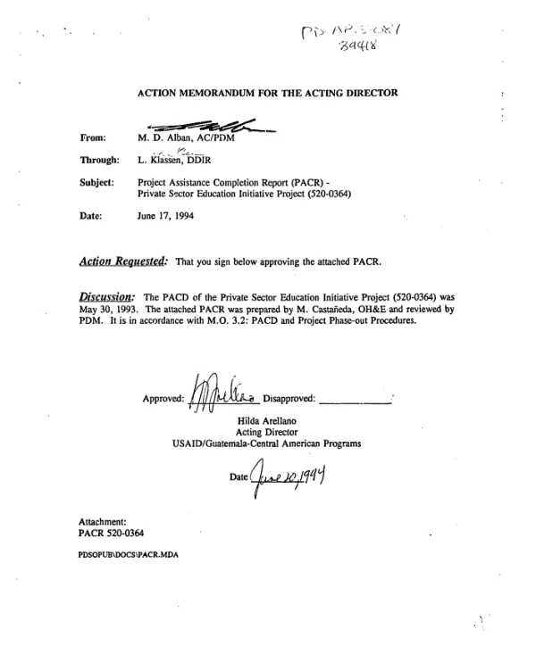 Project assistance completion report (PACR) : private sector education initiative project (520-0364)