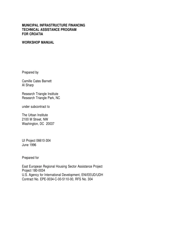 Municipal infrastructure financing : technical assistance program for Croatia -- workshop manual