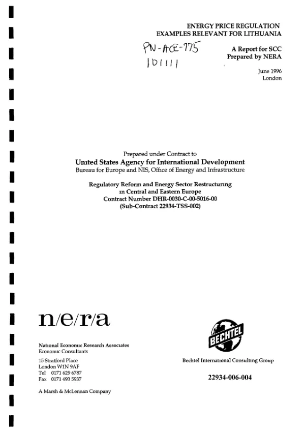 Energy price regulation : examples relevant for Lithuania -- a report for SCC [State Control Commission of Prices for Energy Resources and of Energy Activities]