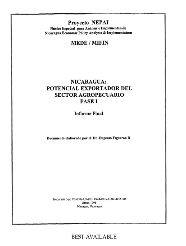 Nicaragua : potencial exportador del sector agropecuario -- fase 1 : informe final