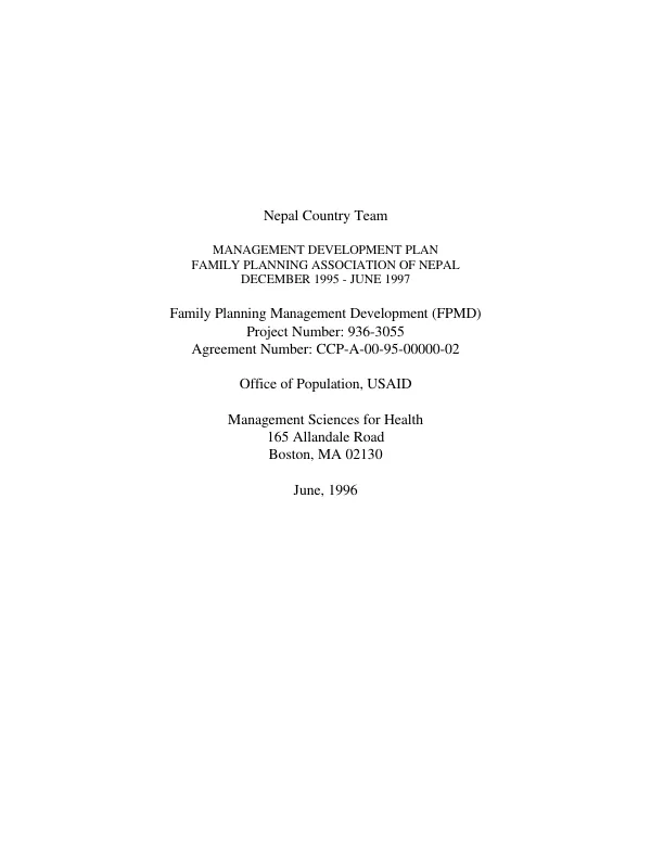 Nepal country team : management development plan -- Family Planning Association of Nepal, December 1995-June 1997