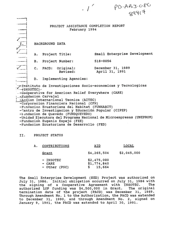Project assistance completion report : small enterprise development