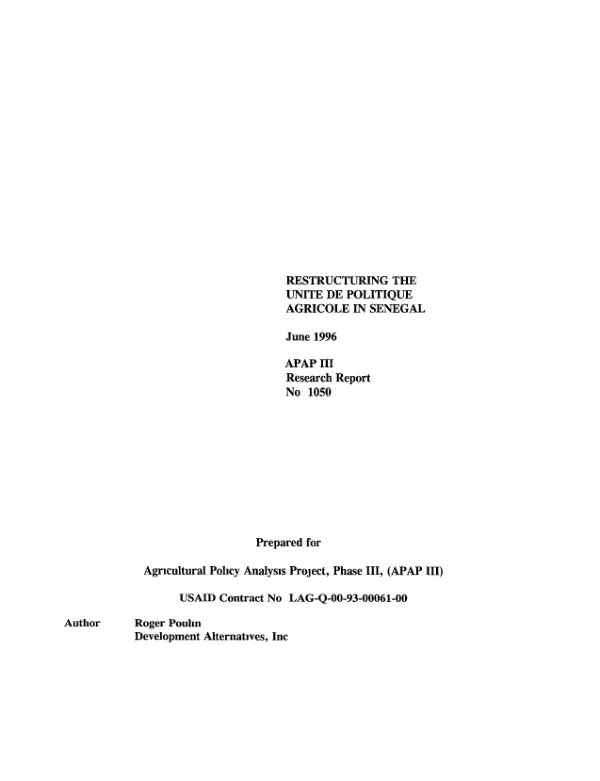 Restructuring the Unite de Politique Agricole in Senegal