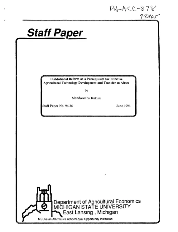 Institutional reform as a prerequisite for effective agricultural technology development and transfer in Africa