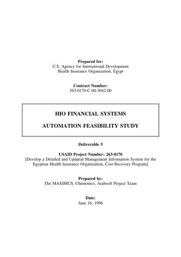 HIO [Health Insurance Organization] financial systems : automation feasibility study