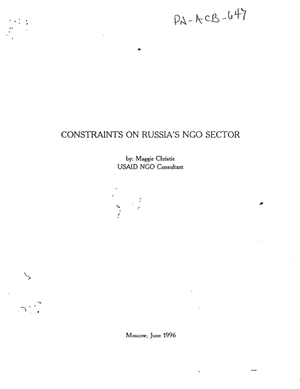 Constraints on Russia"s NGO sector