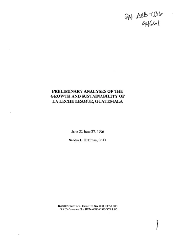 Preliminary analyses of the growth and sustainability of La Leche League, Guatemala