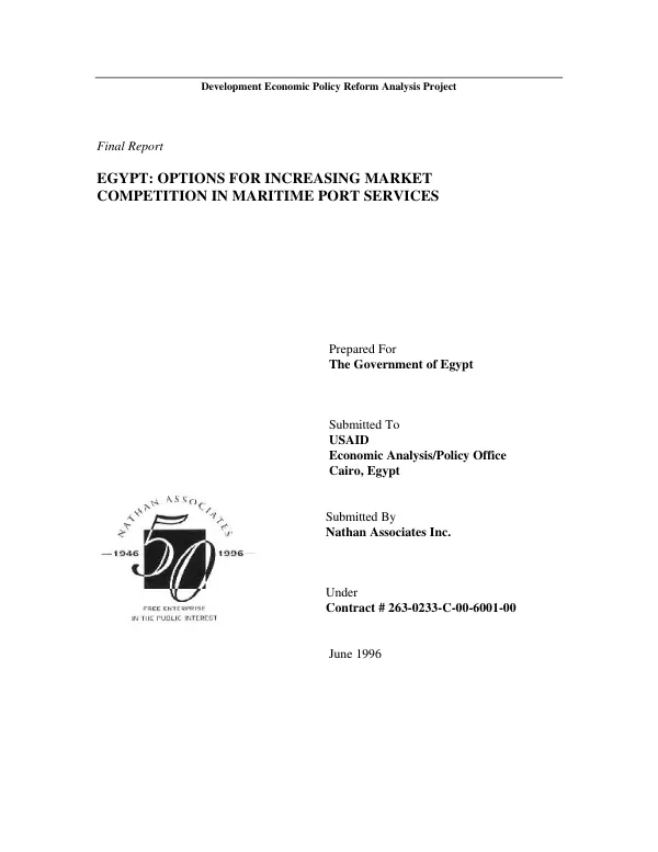 Egypt : options for increasing market competition in maritime port services -- final report