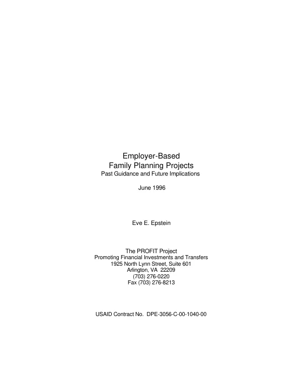 Employer-based family planning projects : past guidance and future implications
