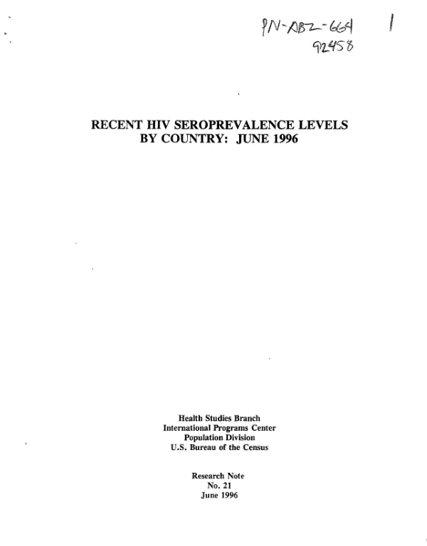 Recent HIV seroprevalence levels by country : June 1996