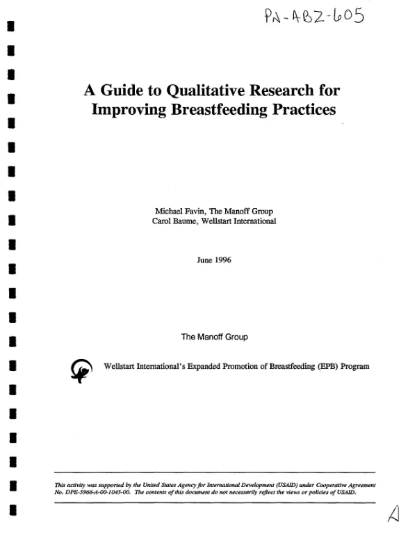 Guide to qualitative research for improving breastfeeding practices