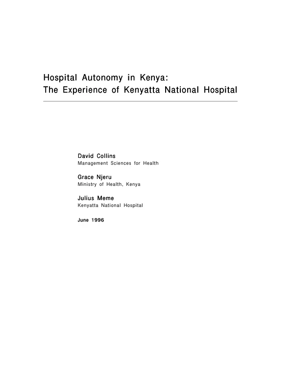 Hospital autonomy in Kenya : the experience of Kenyatta National Hospital