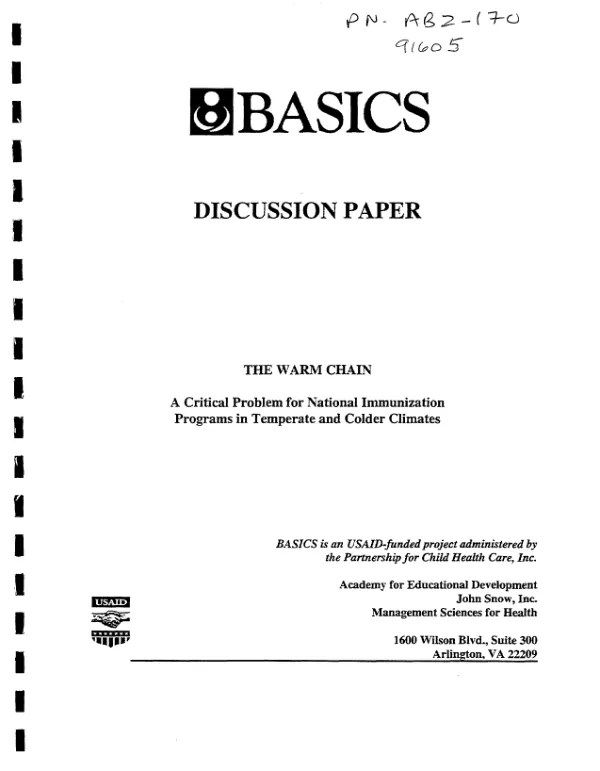 The warm chain : a critical problem for national immunization programs in temperate and colder climates