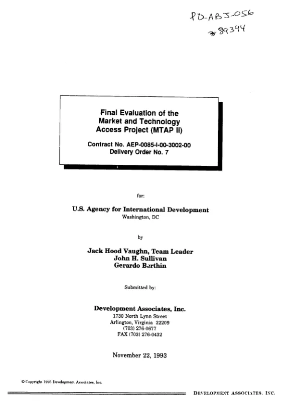 Final evaluation of the market and technology access project (MTAP II)