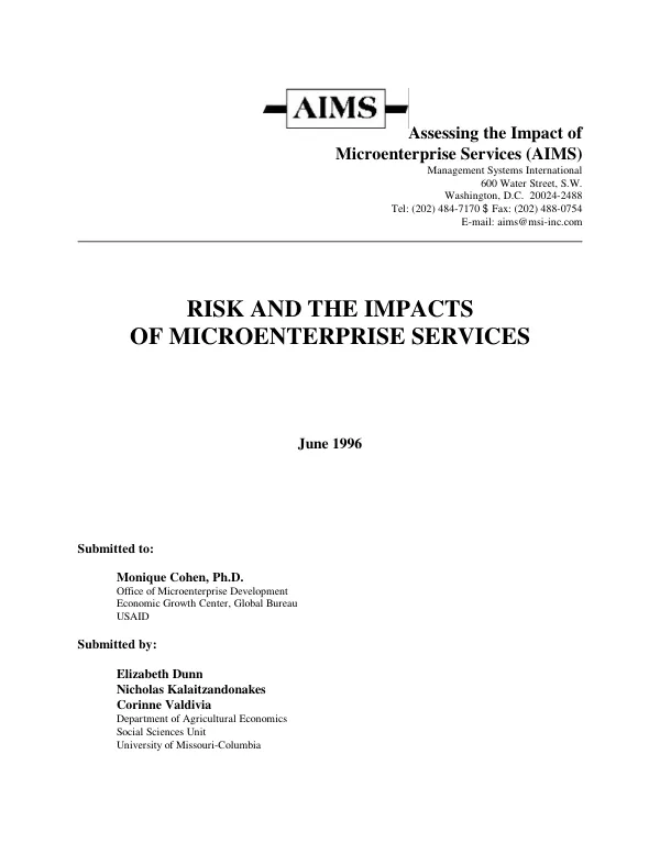 Risk and the impacts of microenterprise services