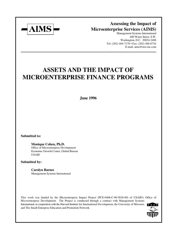 Assets and the impact of microenterprise finance programs